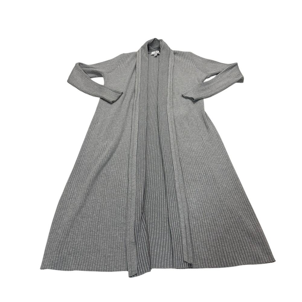 Magaschoni Womens XL Light Gray Ribbed Open Front Long Duster Cardigan Basic